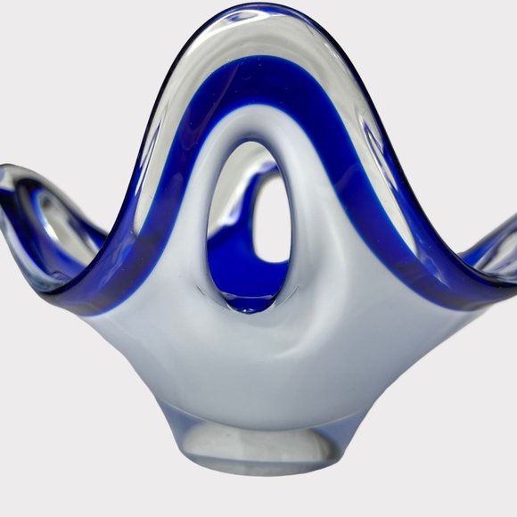 Glass Blue Modernist Bowl Conquille by Paul Kedelv Signed MCM Mid Century - Picture 3 of 10